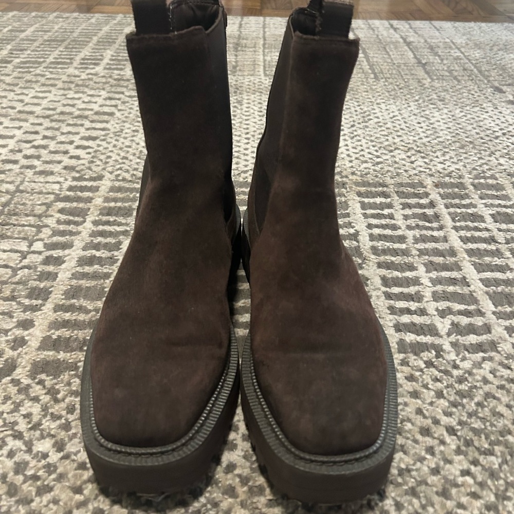Sam Edelman Dark Brown Suede Chelsea Lug Ankle Boots